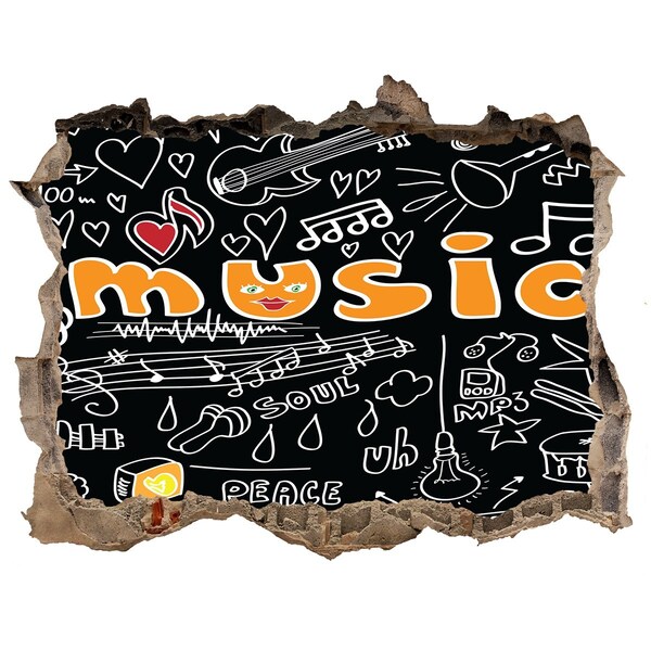 Sticker trou dans le mur Le monde musical derrière le mur