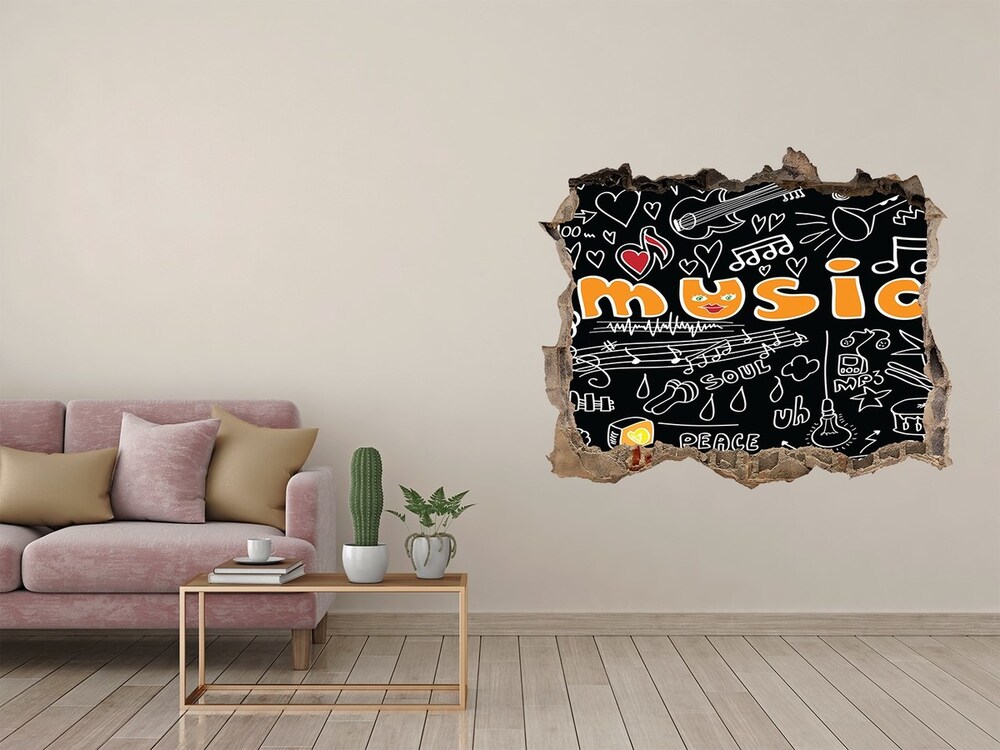 Sticker trou dans le mur Symboles musicaux pierre