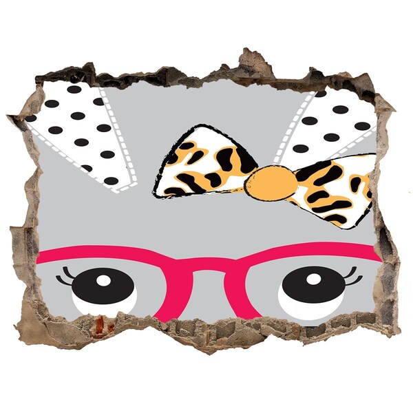 Sticker mural effet trou Chaton avec des lunettes