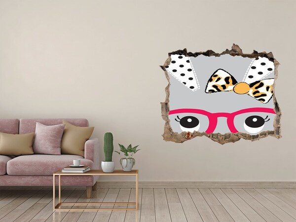 Sticker mural effet trou Chaton avec des lunettes