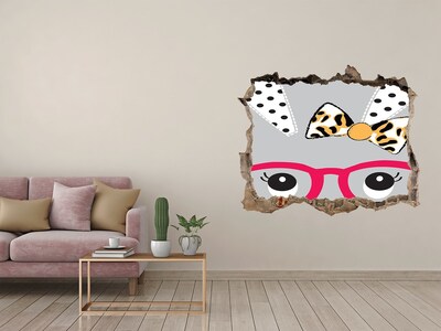 Sticker mural effet trou Chaton avec des lunettes