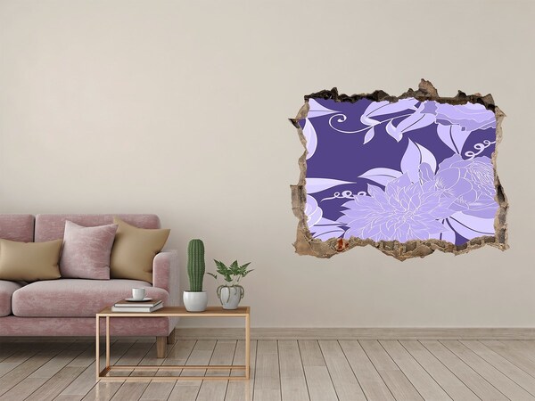 Sticker trou dans le mur Motif floral sur fond violet