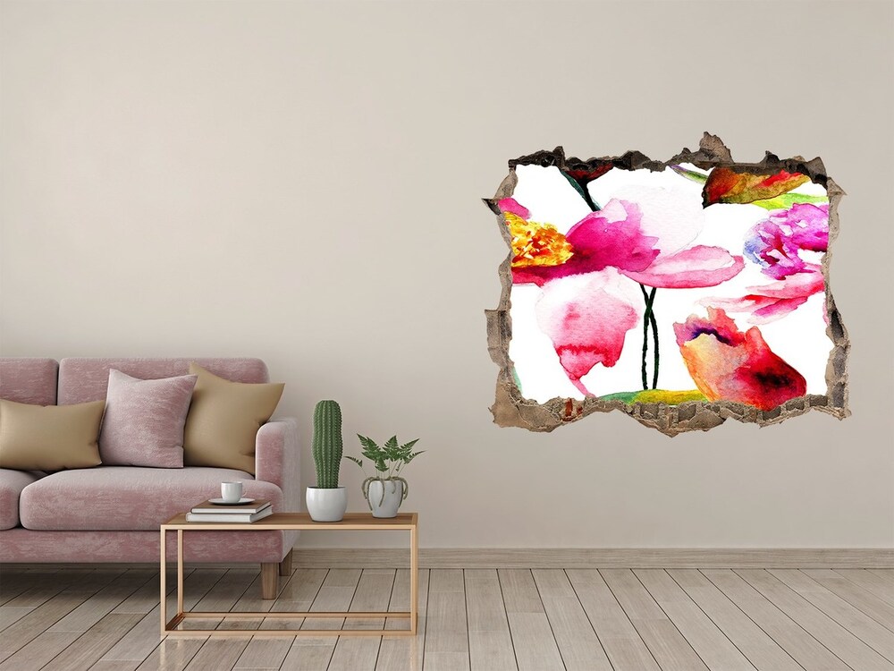 Sticker mural effet trou Fleurs sauvages pierre