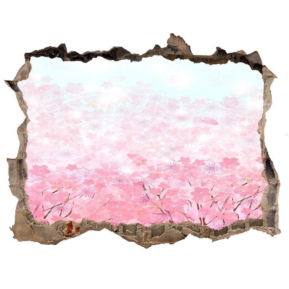 Sticker mural effet trou Fleurs de cerisier roses pierre