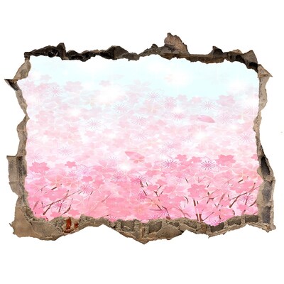 Sticker mural effet trou Un paysage floral aux nuances de rose