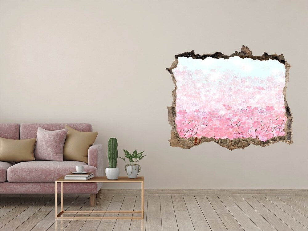 Sticker mural effet trou Fleurs de cerisier roses pierre