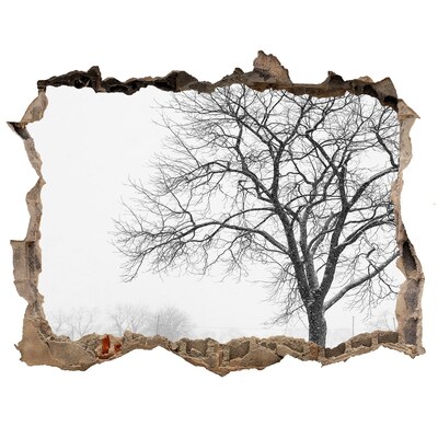 Autocollant à effet 3d trou Paysage d'hiver avec un arbre