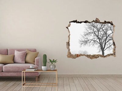 Autocollant à effet 3d trou Paysage d'hiver avec un arbre