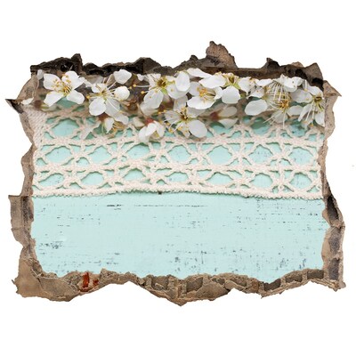 Sticker trou dans le mur Motif floral sur fond de bois bleu