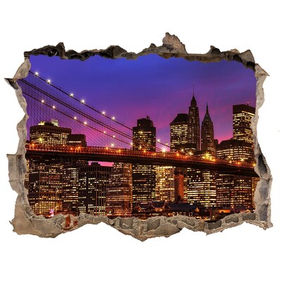 Sticker mural effet trou La silhouette de New York la nuit