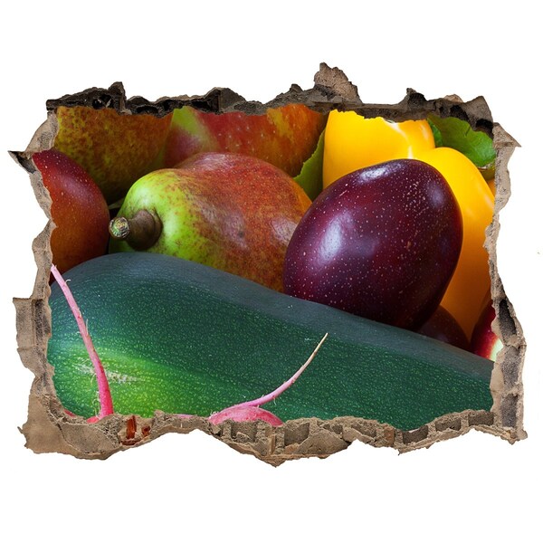Sticker trou dans le mur Fruits et légumes dans un trou dans le mur