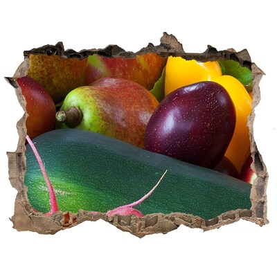 Sticker trou dans le mur Fruits et légumes dans un trou dans le mur