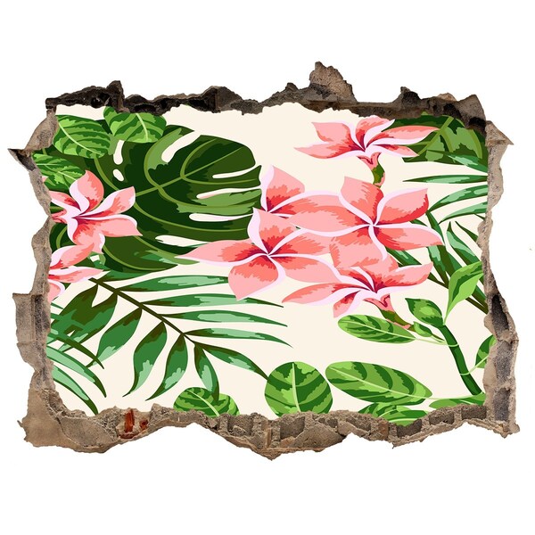 Sticker mural effet trou jardin de fleurs tropicales