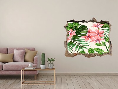 Sticker mural effet trou jardin de fleurs tropicales