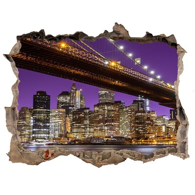 Sticker trou dans le mur Manhattan la nuit New York pierre