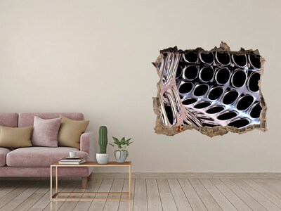 Autocollant à effet 3d trou Grillage métallique à travers un trou dans le mur