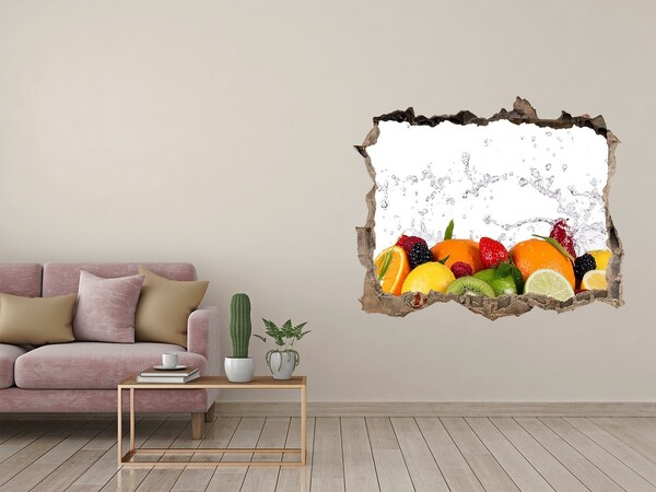 Sticker mural effet trou Des fruits frais dans une explosion d'eau