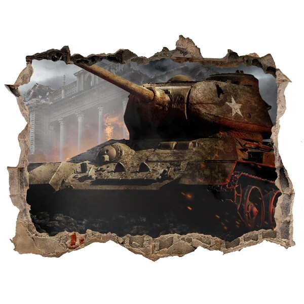 Sticker mural effet trou Un char d'assaut dans les ruines de la ville