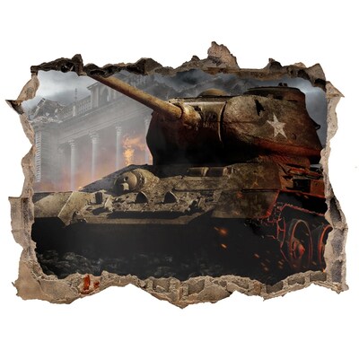 Sticker mural effet trou Un char d'assaut dans les ruines de la ville