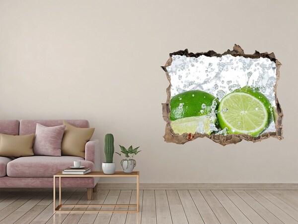 Sticker mural effet trou Citrons dans une explosion d'eau