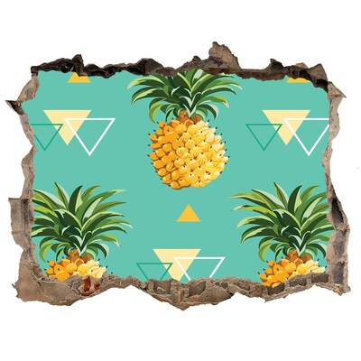 Sticker trou dans le mur Ananas sur fond turquoise
