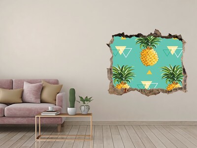 Sticker trou dans le mur Ananas sur fond turquoise
