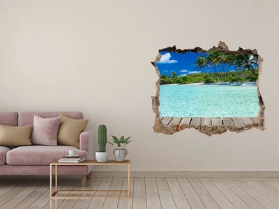 Sticker mural effet trou oasis tropicale en bord de mer