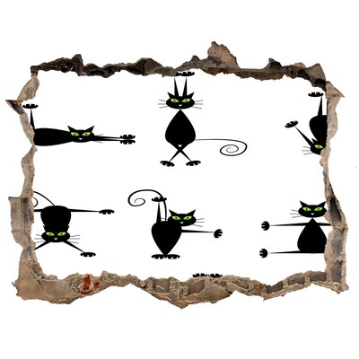 Autocollant mural trou Chats noirs sur fond blanc