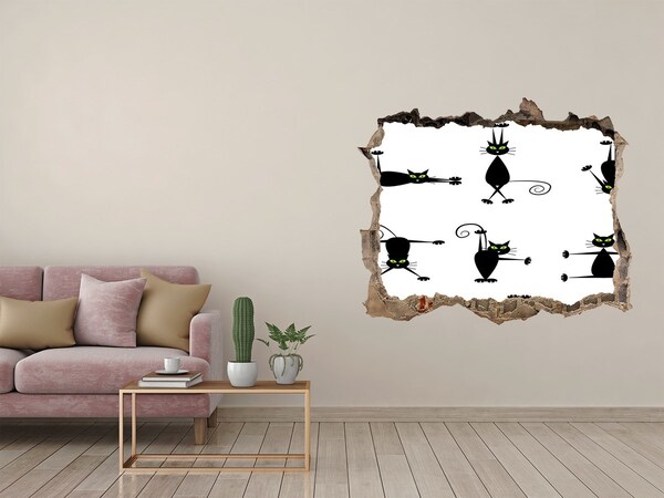 Autocollant mural trou Chats noirs sur fond blanc