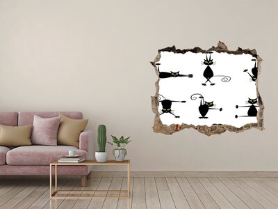 Autocollant mural trou Chats noirs sur fond blanc