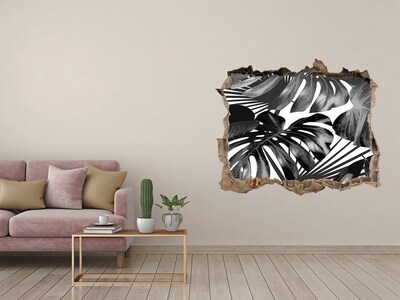 Sticker trou dans le mur Jungle tropicale monochrome
