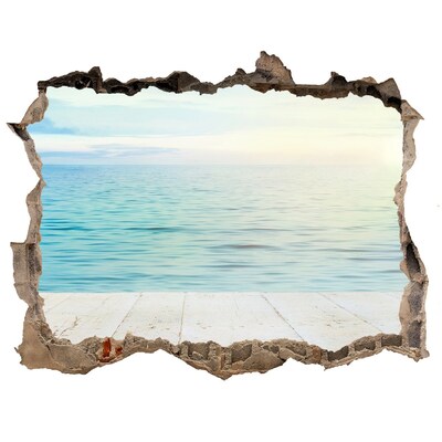Sticker mural effet trou vue sur la mer