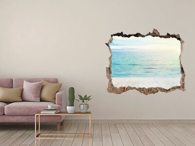 Sticker mural effet trou vue sur la mer