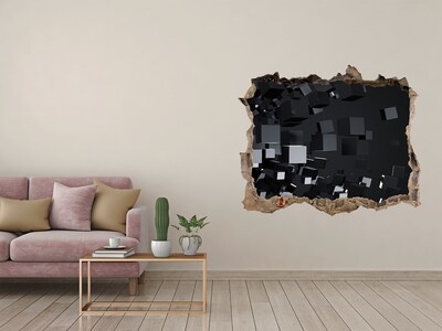 Sticker mural effet trou Cubes noirs abstraits pierre