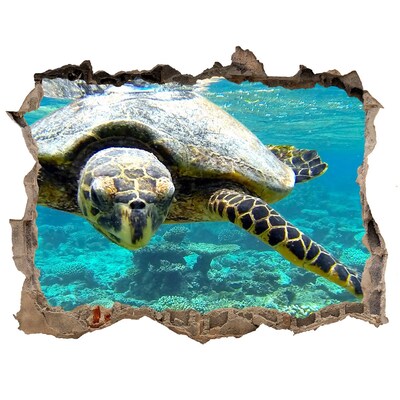 Sticker trou dans le mur Tortue de mer pierre