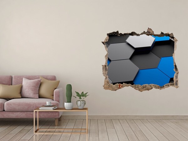 Autocollant à effet 3d trou Hexagones 3D abstraits bleus pierre