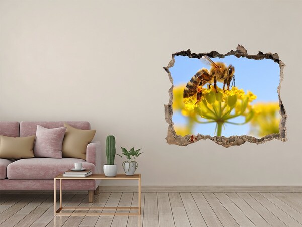 Autocollant à effet 3d trou Une abeille sur une fleur