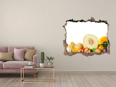 Autocollant mural trou Fruits et légumes dans un trou dans le mur