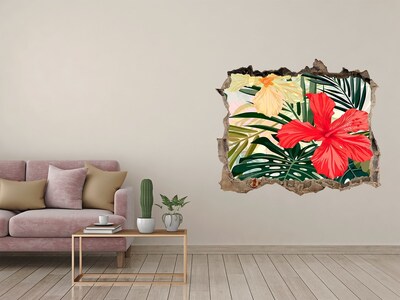 Sticker mural effet trou Fleurs hawaïennes feuilles de monstera pierre