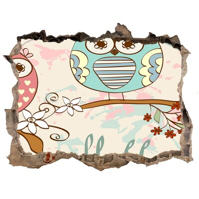 Sticker mural effet trou Hibou pierre