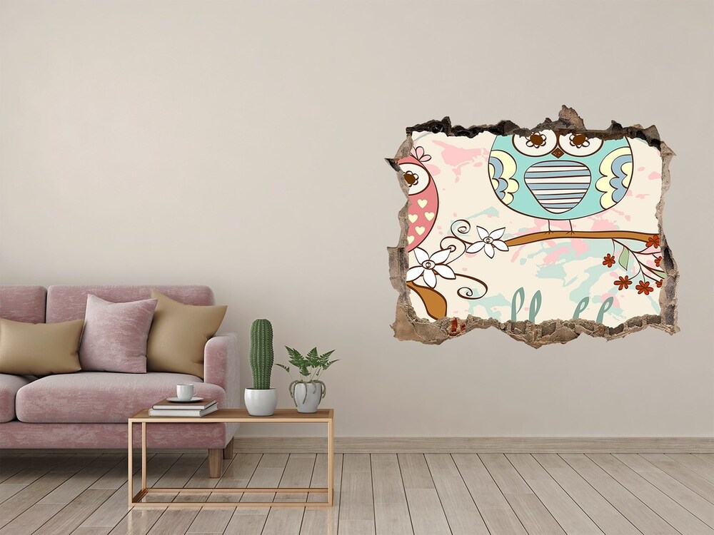 Sticker mural effet trou Hibou pierre