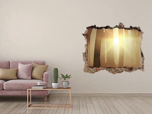 Autocollant à effet 3d trou Matinée dorée dans la forêt