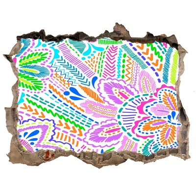 Sticker mural effet trou Motif floral aux couleurs de l'arc-en-ciel