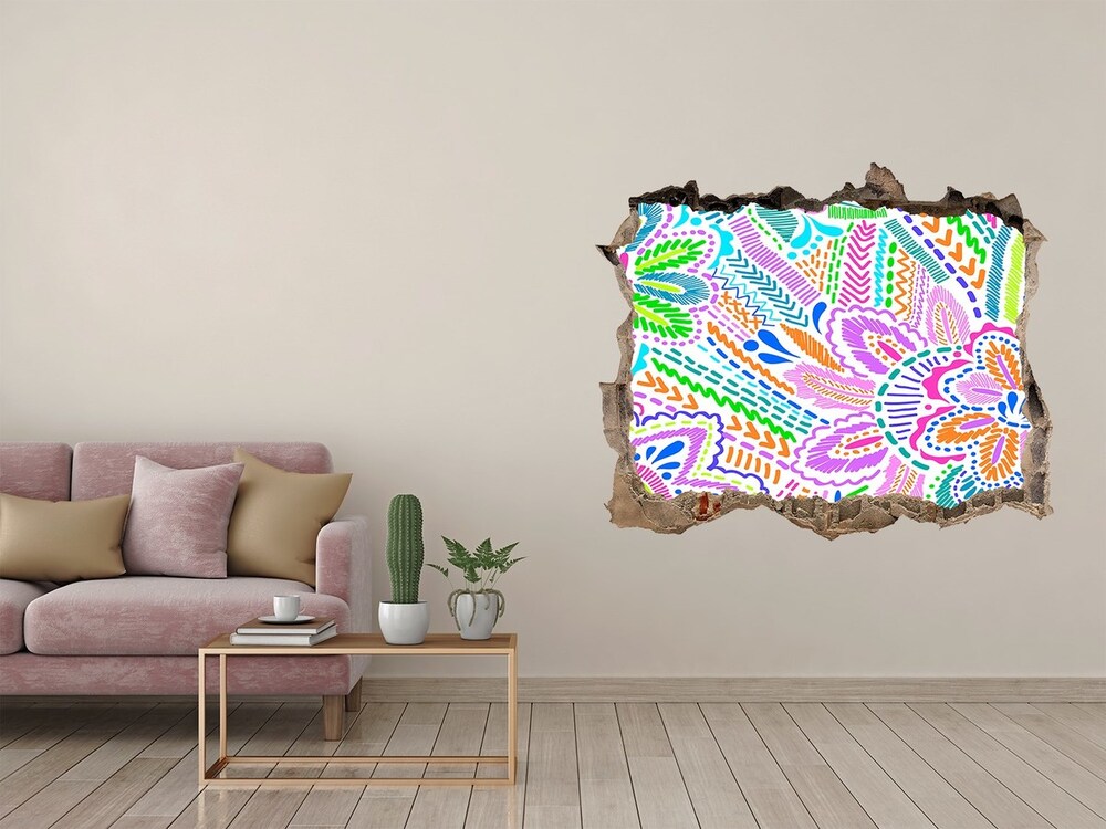 Sticker mural effet trou Motif floral feuilles pierre