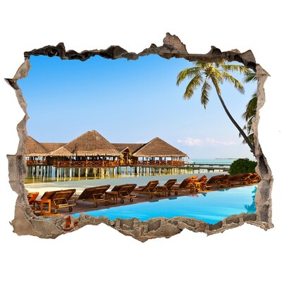 Autocollant à effet 3d trou Paradis tropical au bord de la piscine