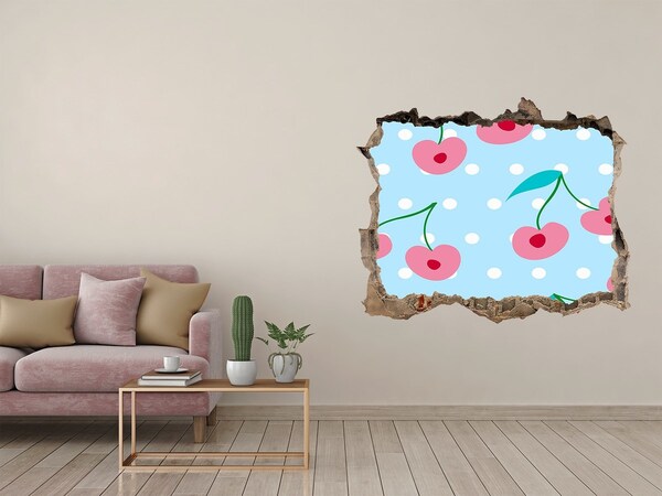 Sticker mural effet trou Motif de fruits sur fond bleu