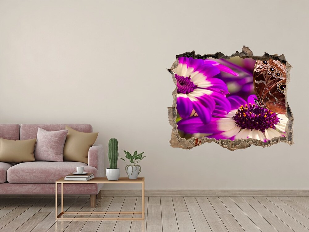 Sticker mural effet trou Papillon sur une fleur pierre