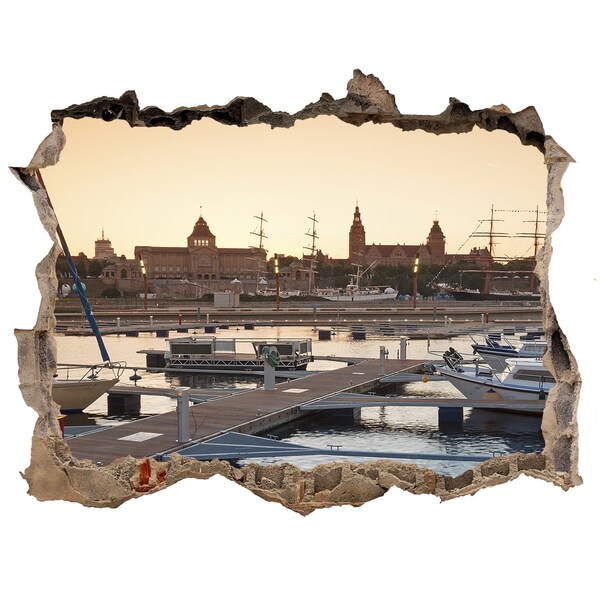 Sticker trou dans le mur Le port au coucher du soleil