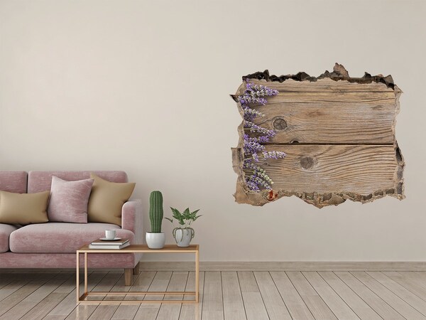 Sticker mural effet trou Fleurs de lavande dans une boîte en bois
