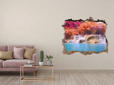 Autocollant à effet 3d trou Une cascade au milieu des arbres d'automne